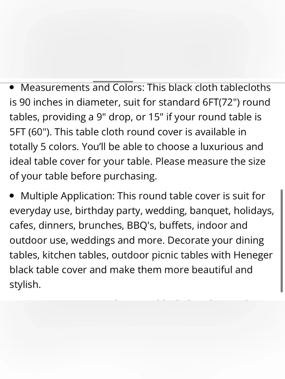 BLACK 90” Round Classic Tablecloth Polyester  (8-pack)